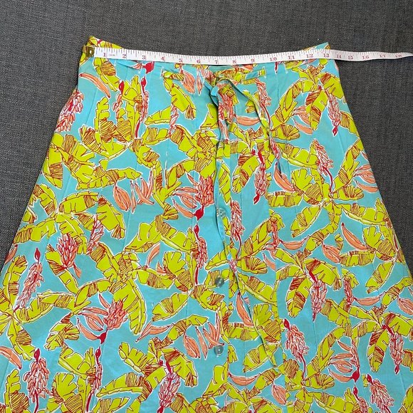 Key West Tropical Palm Print Skirt- Button Down Tie Through Waist - Picture 11 of 12